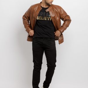 Status Quo Mens Solid Pu High Neck Jacket