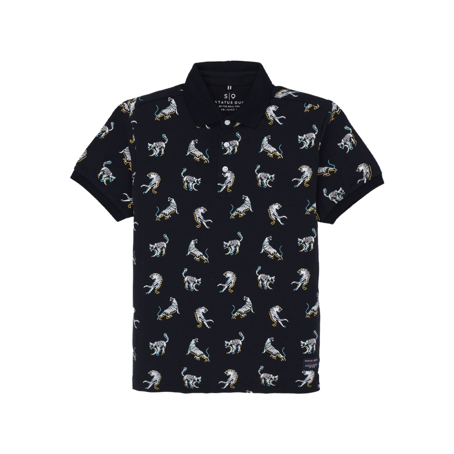 Status Quo Boys Animal Print Polo Collar Half Sleeves Regular Fit Tshirt