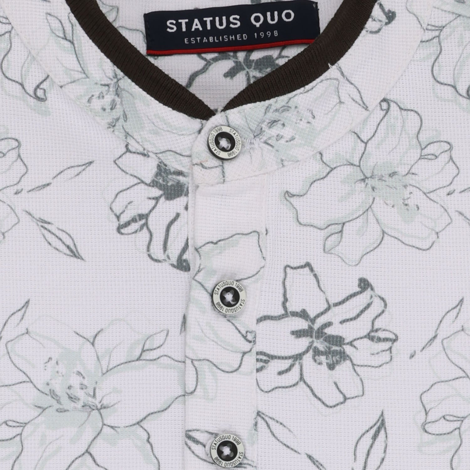 Status Quo Boys Floral Print Henley Neck Half Sleeves Regular Fit Tshirt