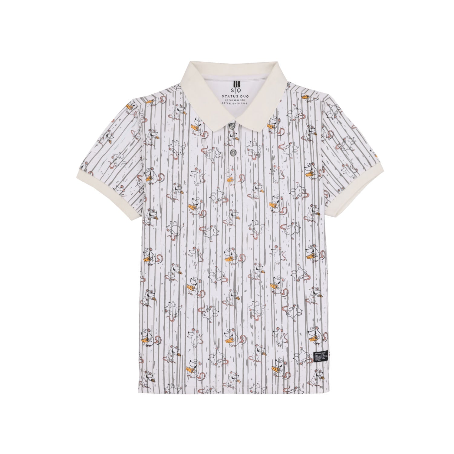 Status Quo Boys Abstract Print Polo Collar Half Sleeves Regular Fit Tshirt