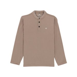 Status Quo Boys Solid Henley Neck Full Sleeves Regular Fit T-Shirt With Chest Brand Logo