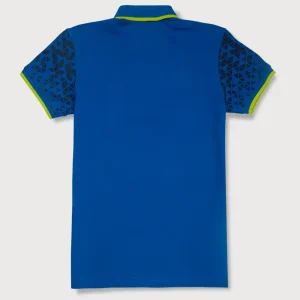 Palm Tree Boys Blue Geometric Print Cotton Polo T-Shirt Half Sleeves