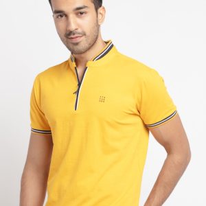 Status Quo Men'S Polo Collar Solid Mustard Color Tshirts