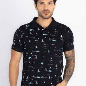 Status Quo Status Quo Men'S All Over Printed Polo Neck Regular Fit Tshirt