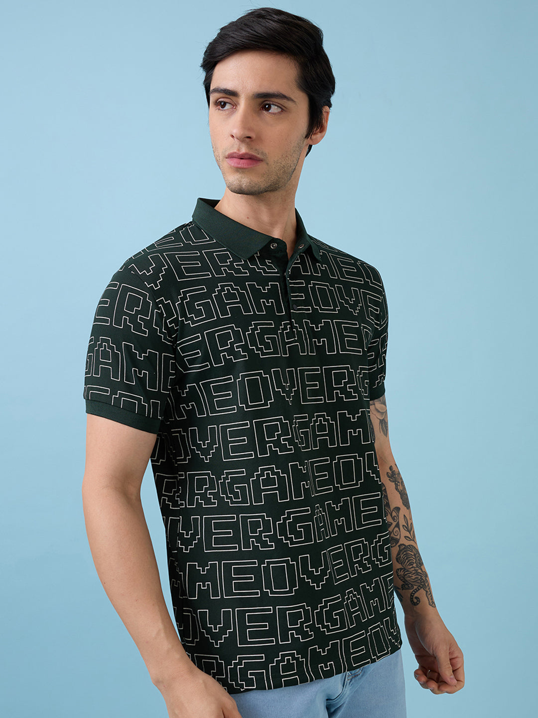 Status Quo Men'S Typography Printed Polo Collar Half Sleeves Regular Fit Tshirt