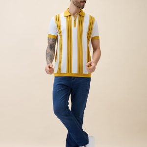 Status Quo Status Quo Men'S Striped Polo Collar Half Sleeves Regular Fit Tshirt