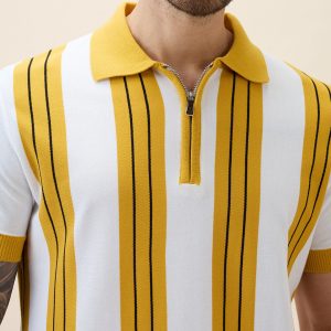 Status Quo Status Quo Men'S Striped Polo Collar Half Sleeves Regular Fit Tshirt
