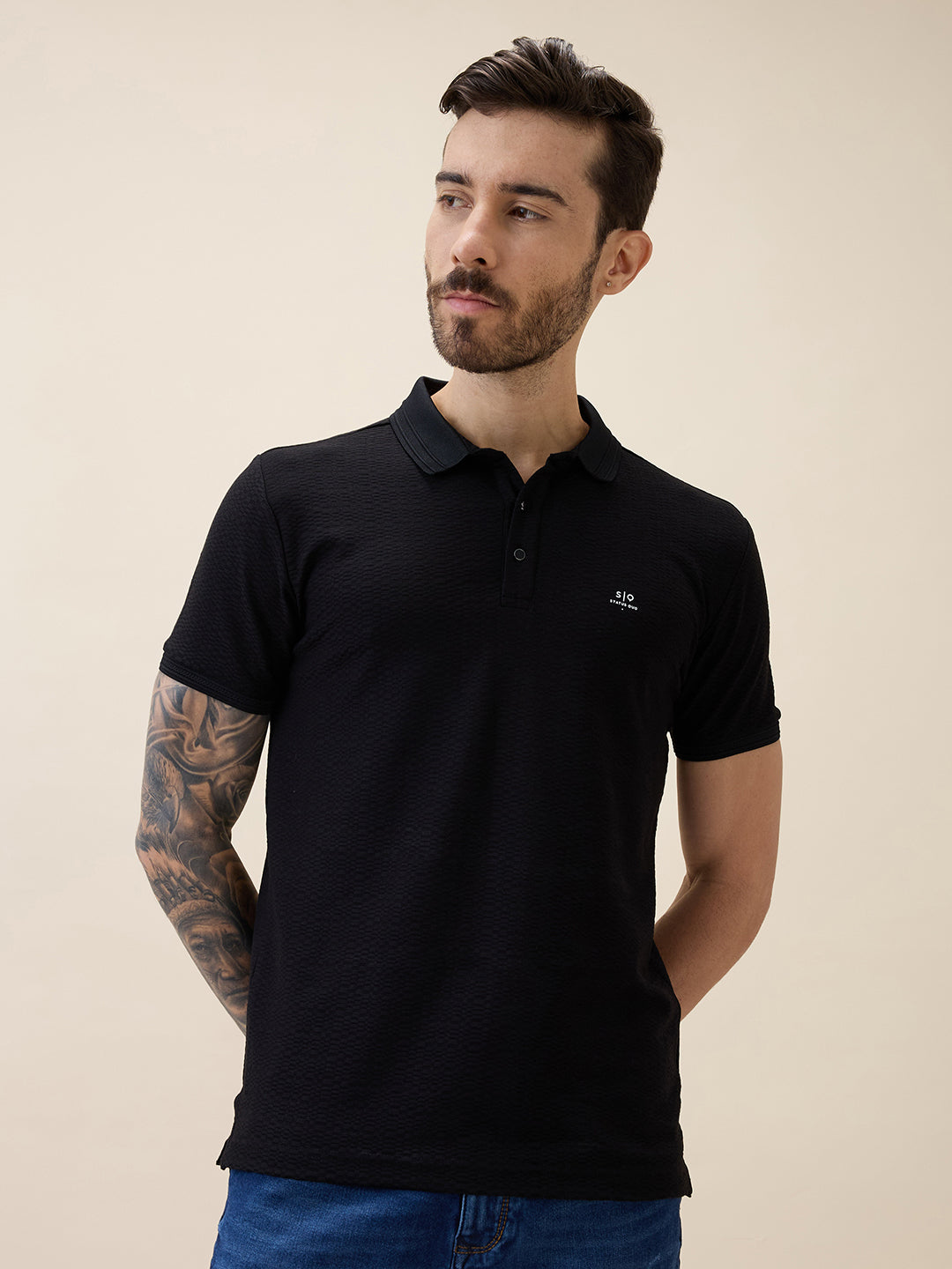 Status Quo Status Quo Men'S Solid Polo Collar Half Sleeves Regular Fit Tshirt