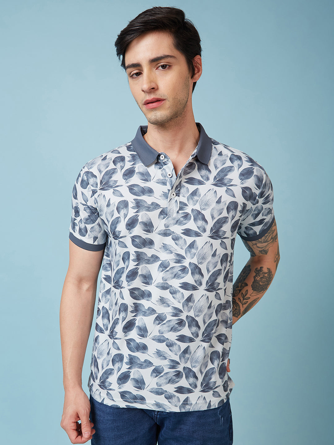 Status Quo Men'S Abstract Printed Polo Collar Short Sleeves Regular Fit Tshirt