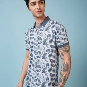 Status Quo Men'S Abstract Printed Polo Collar Short Sleeves Regular Fit Tshirt