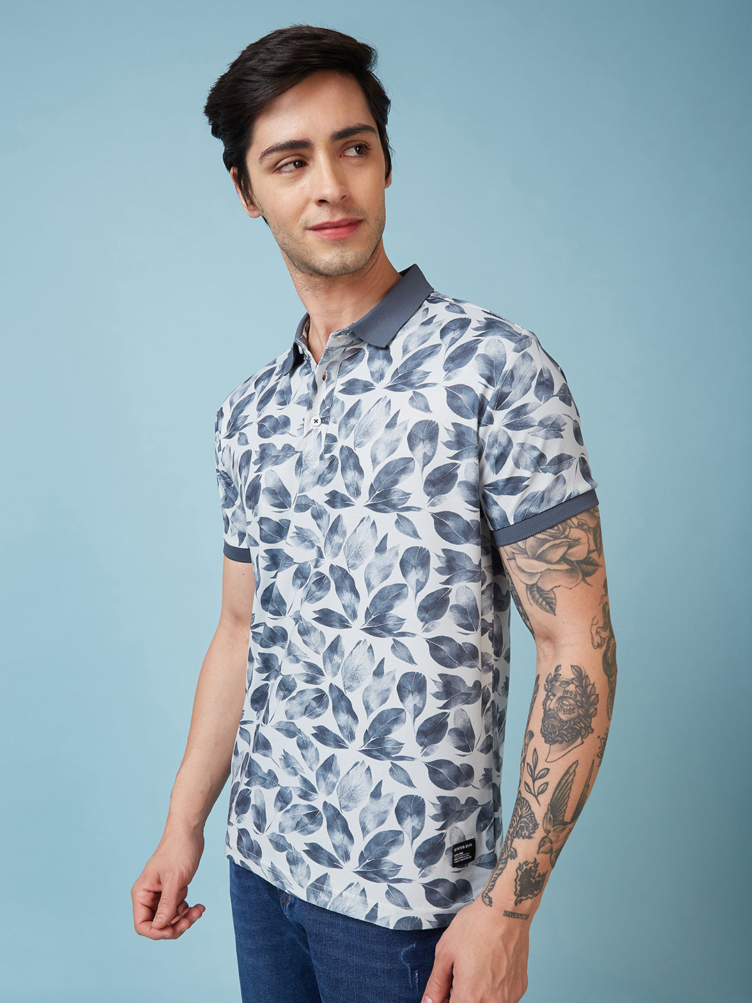 Status Quo Men'S Abstract Printed Polo Collar Short Sleeves Regular Fit Tshirt