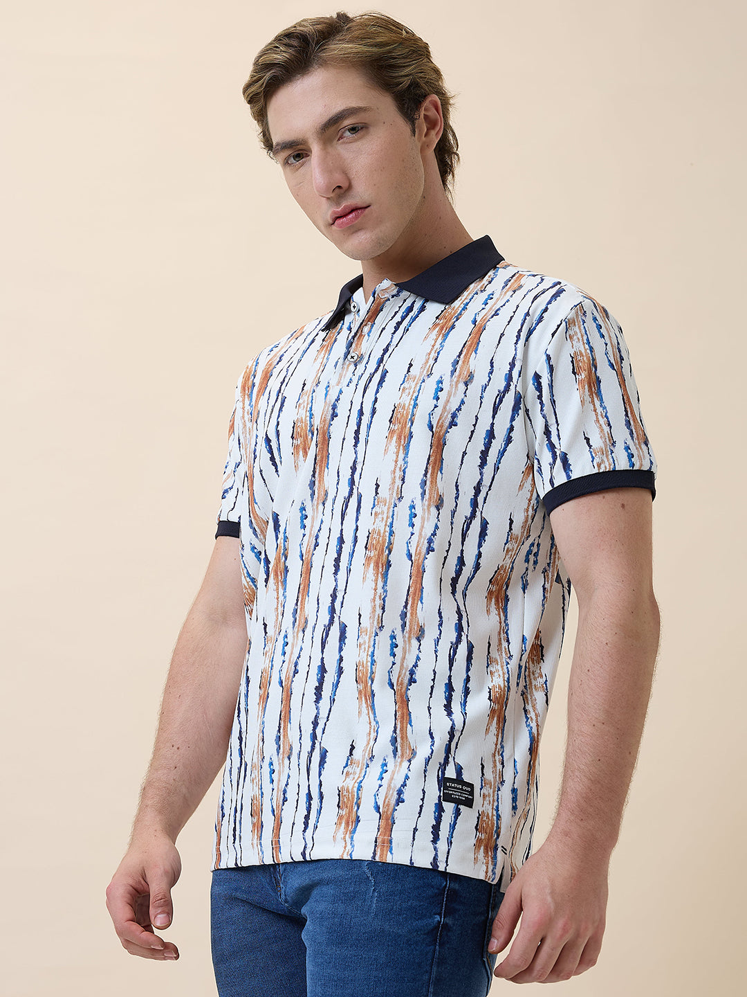 Status Quo Men'S Printed Polo Collar Half Sleeves Regular Fit Tshirt
