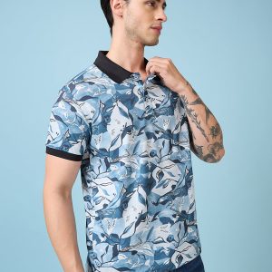 Status Quo Men'S Abstract Printed Polo Collar Short Sleeves Regular Fit Tshirt