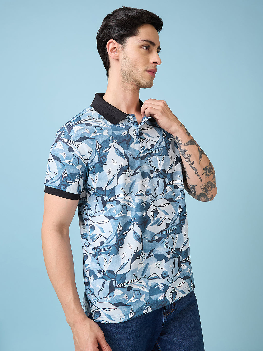 Status Quo Men'S Abstract Printed Polo Collar Short Sleeves Regular Fit Tshirt