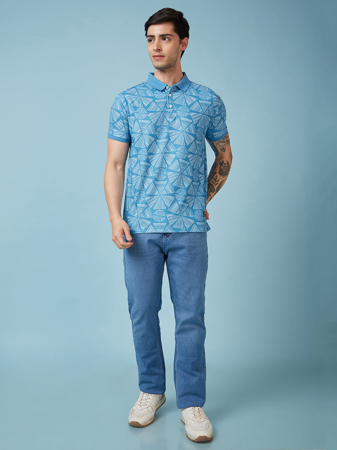 Status Quo Men'S Abstract Printed Polo Collar Short Sleeves Regular Fit Tshirt