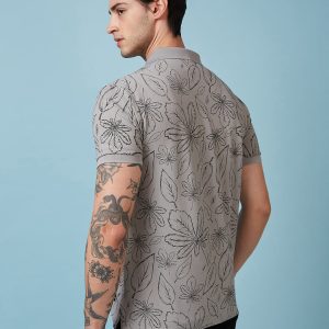 Status Quo Men'S Floral Printed Polo Collar Short Sleeves Regular Fit Tshirt