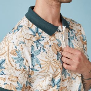 Status Quo Men'S Floral Printed Polo Collar Short Sleeves Regular Fit Tshirt