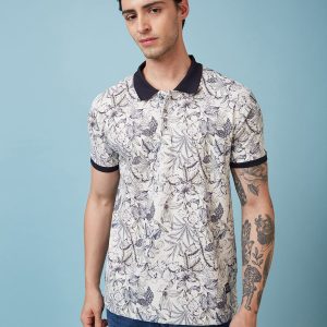 Status Quo Men'S Floral Printed Polo Collar Short Sleeves Regular Fit Tshirt