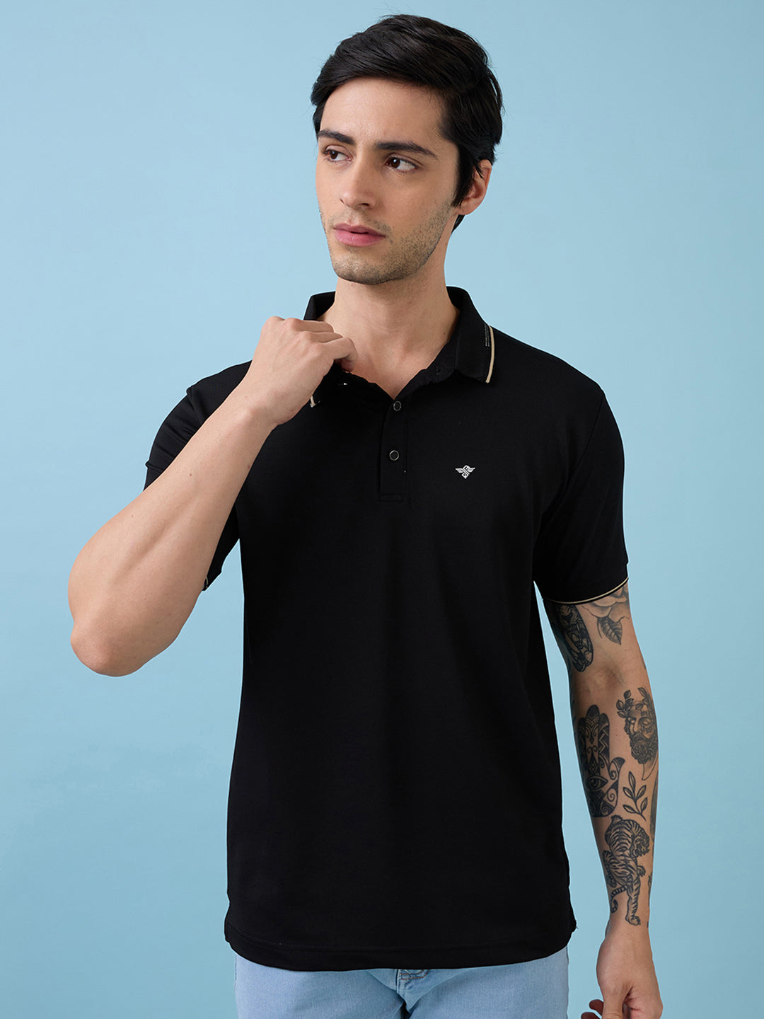 Status Quo Men'S All-Over Solid Polo Collar Half Sleeves Regular Fit Tshirt