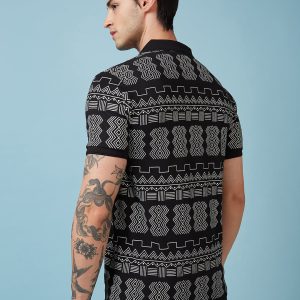 Status Quo Men'S Abstract Printed Polo Collar Short Sleeves Regular Fit Tshirt