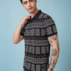 Status Quo Men'S Abstract Printed Polo Collar Short Sleeves Regular Fit Tshirt