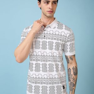 Status Quo Men'S Abstract Printed Polo Collar Short Sleeves Regular Fit Tshirt
