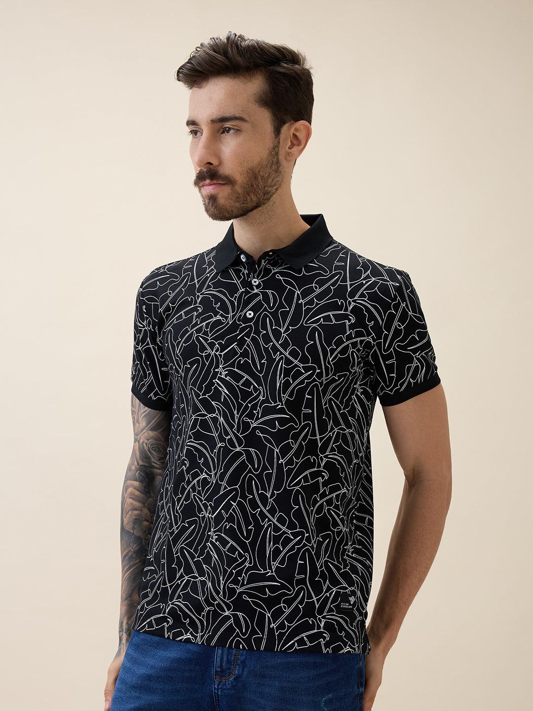 Status Quo Status Quo Men'S Printed Polo Collar Half Sleeves Regular Fit Tshirt