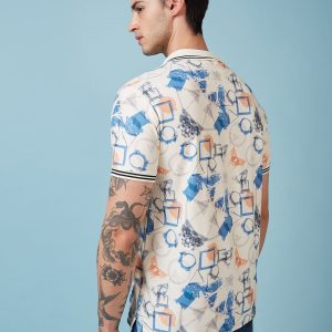 Status Quo Men'S Geometric Printed Polo Collar Short Sleeves Regular Fit Tshirt