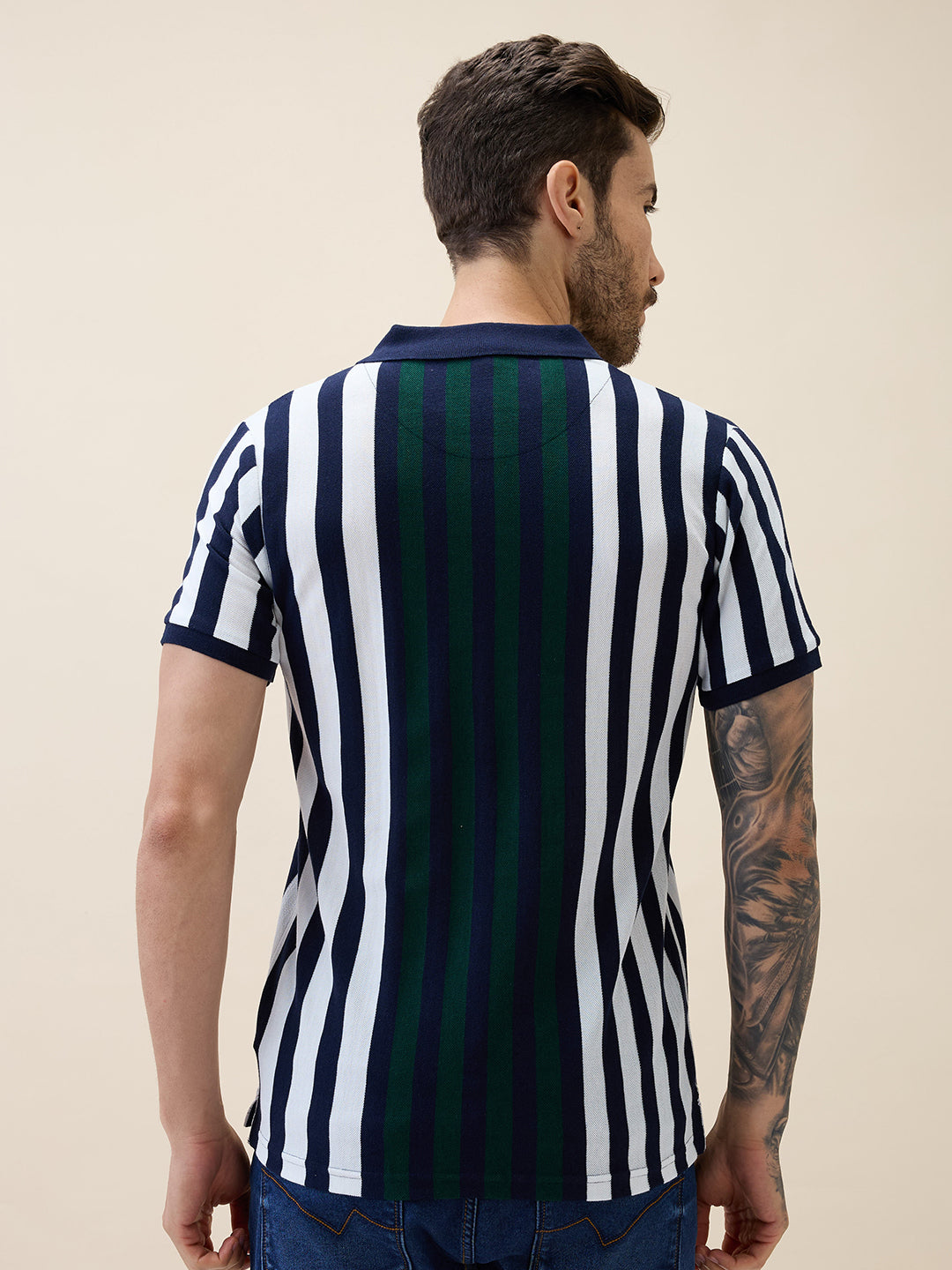 Status Quo Status Quo Men'S Striped Polo Collar Half Sleeves Regular Fit Tshirt
