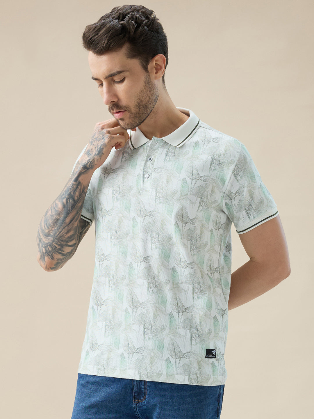 Status Quo Men'S Half Sleeves Regular Fit Tropical Polo Tshirt With Tipping