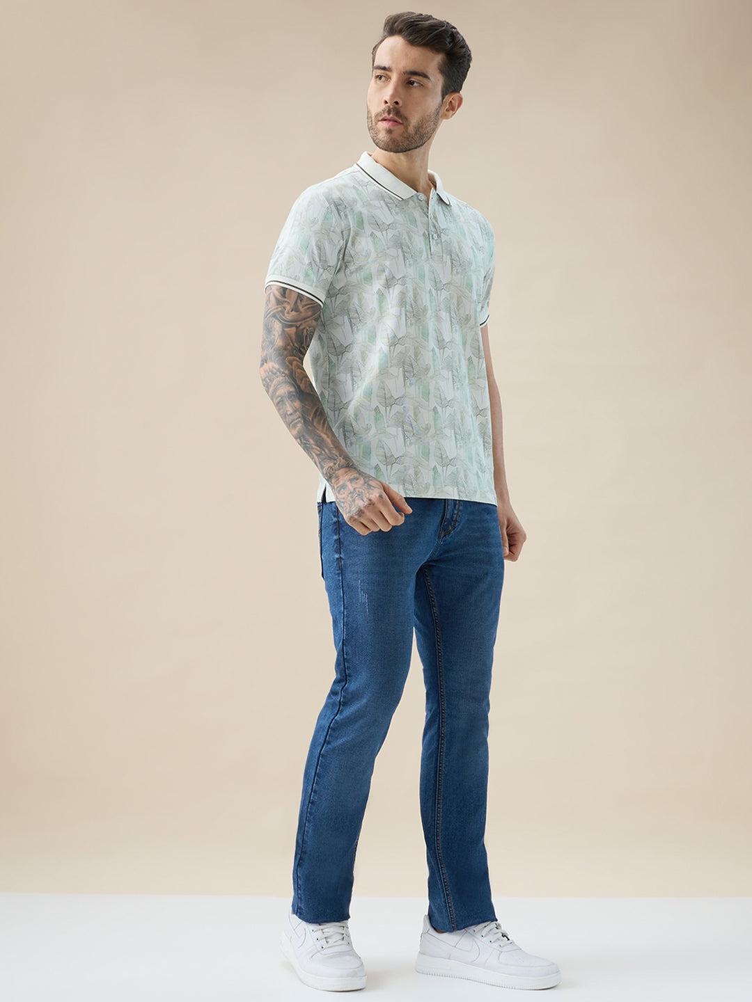 Status Quo Men'S Half Sleeves Regular Fit Tropical Polo Tshirt With Tipping