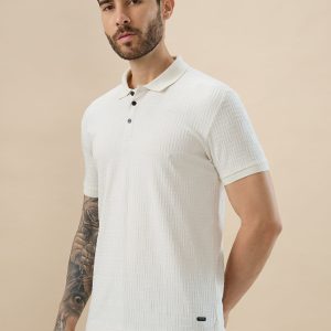 Status Quo Men'S Geometric Textured Half Sleeves Regular Fit Polo T-Shirt