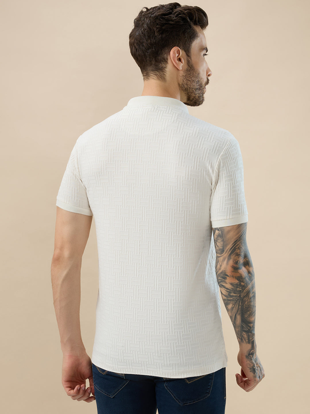 Status Quo Men'S Geometric Textured Half Sleeves Regular Fit Polo T-Shirt