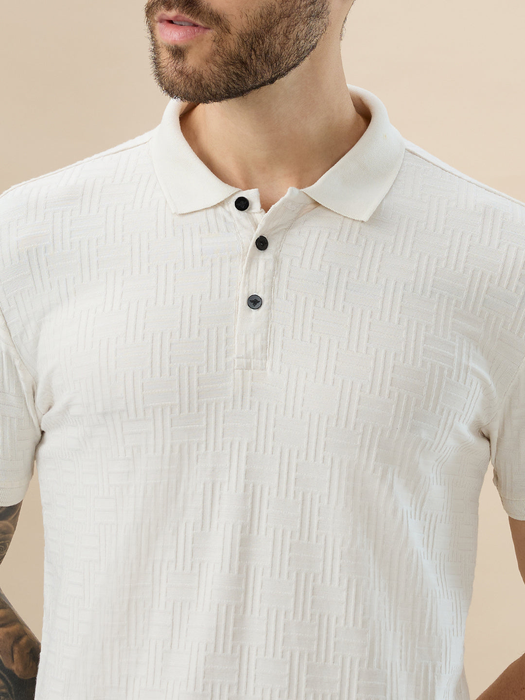 Status Quo Men'S Geometric Textured Half Sleeves Regular Fit Polo T-Shirt