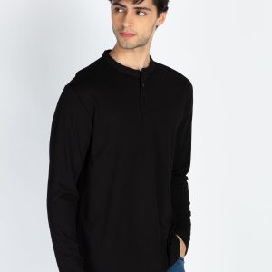 Mens Solid Henley Neck Full Sleeve T-Shirt