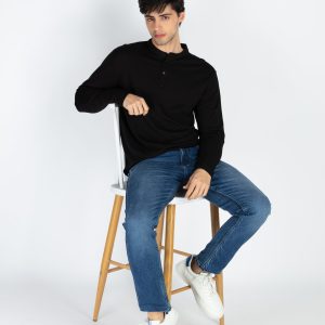 Mens Solid Henley Neck Full Sleeve T-Shirt