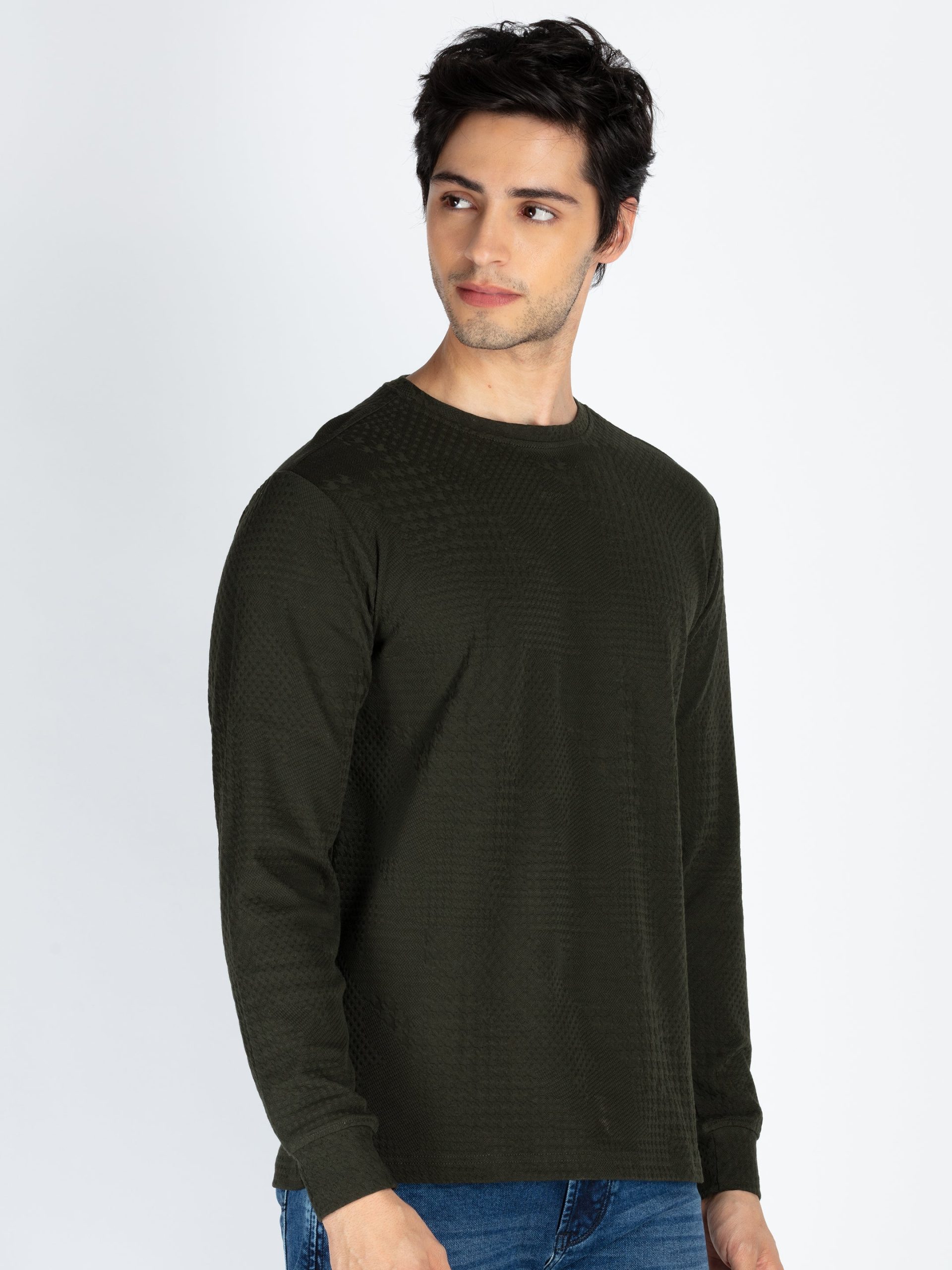 Mens Solid Lightweight Round Neck Sweatshirt