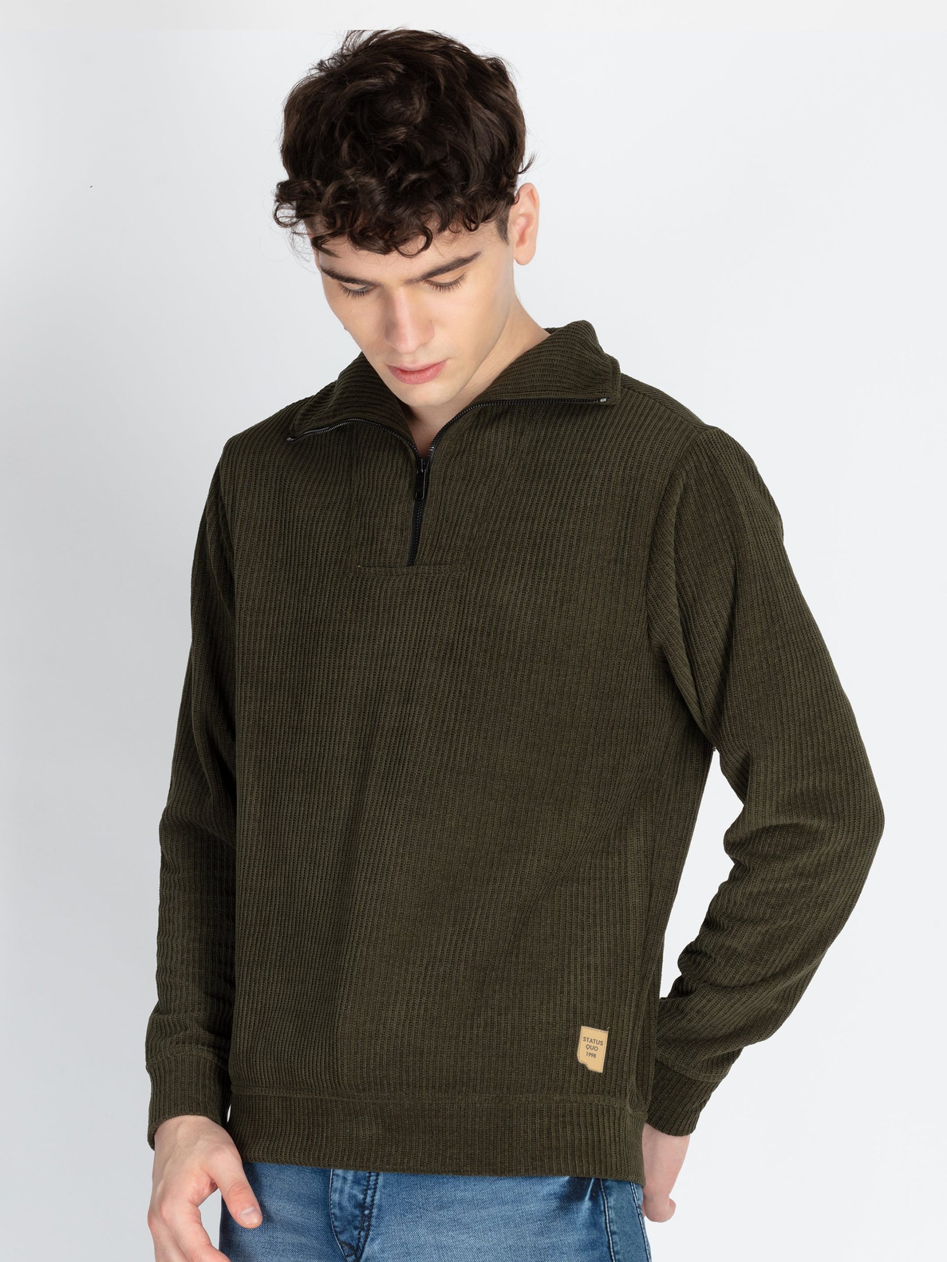 Mens Solid High Neck Lightweight Sweatshirt