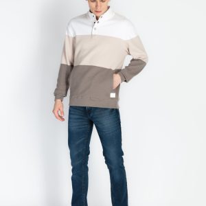 Mens Striped High Neck Lightweight Sweatshirt