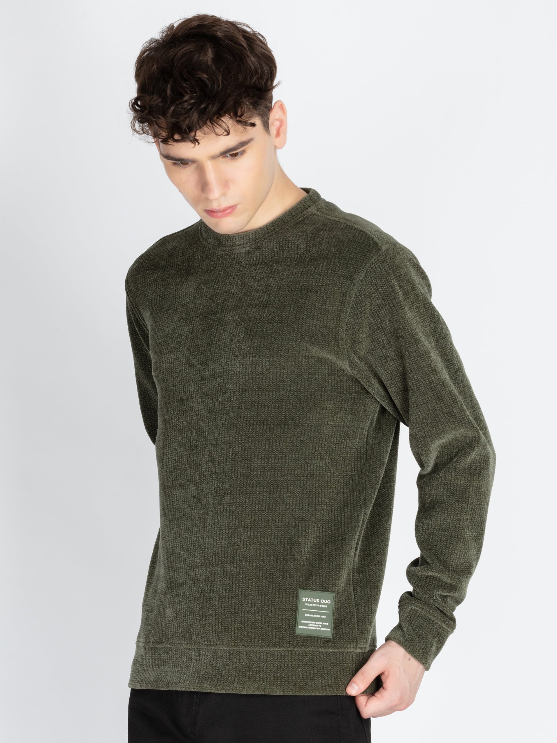 Status Quo Men'S Solid Round Neck Lightweight Sweatshirt