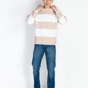 Mens Striped Round Neck Lightweight Sweatshirt