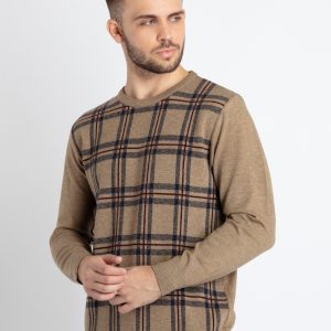 Mens Checkered Round Neck Sweater