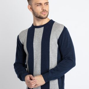 Status Quo Mens Striped Round Neck Sweater