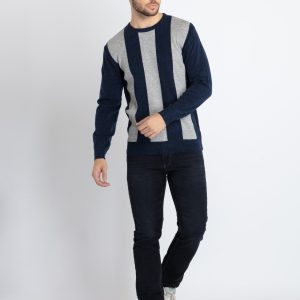 Status Quo Mens Striped Round Neck Sweater