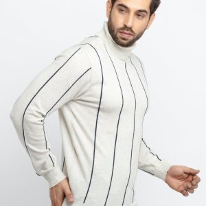 Status Quo Mens Striped High Neck Sweater