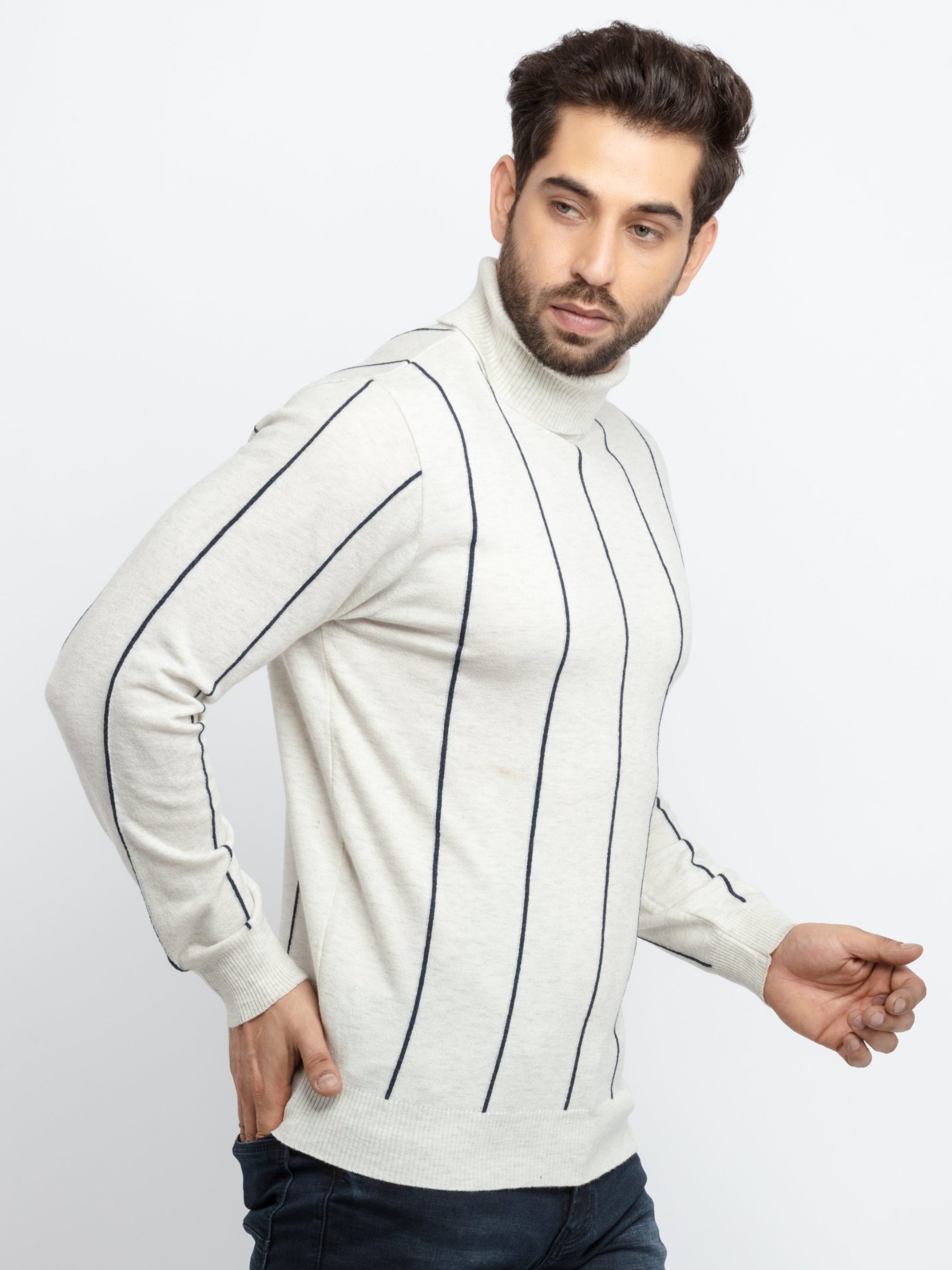 Status Quo Mens Striped High Neck Sweater
