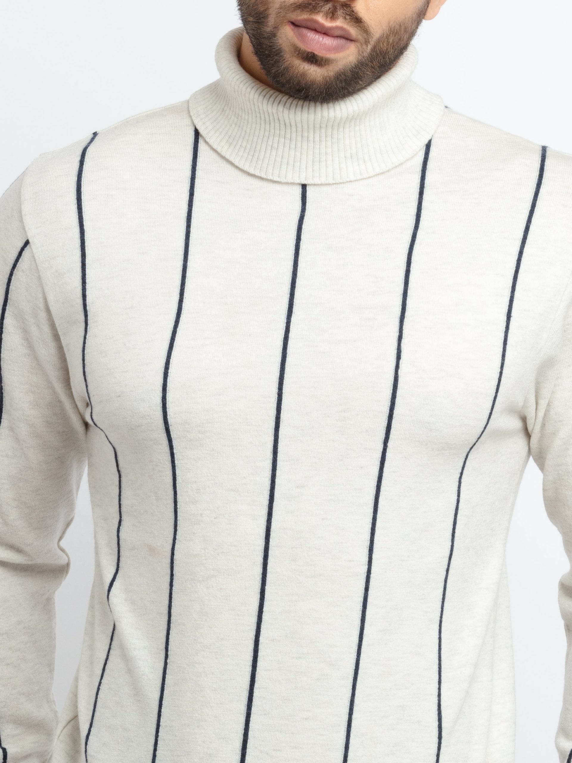 Status Quo Mens Striped High Neck Sweater