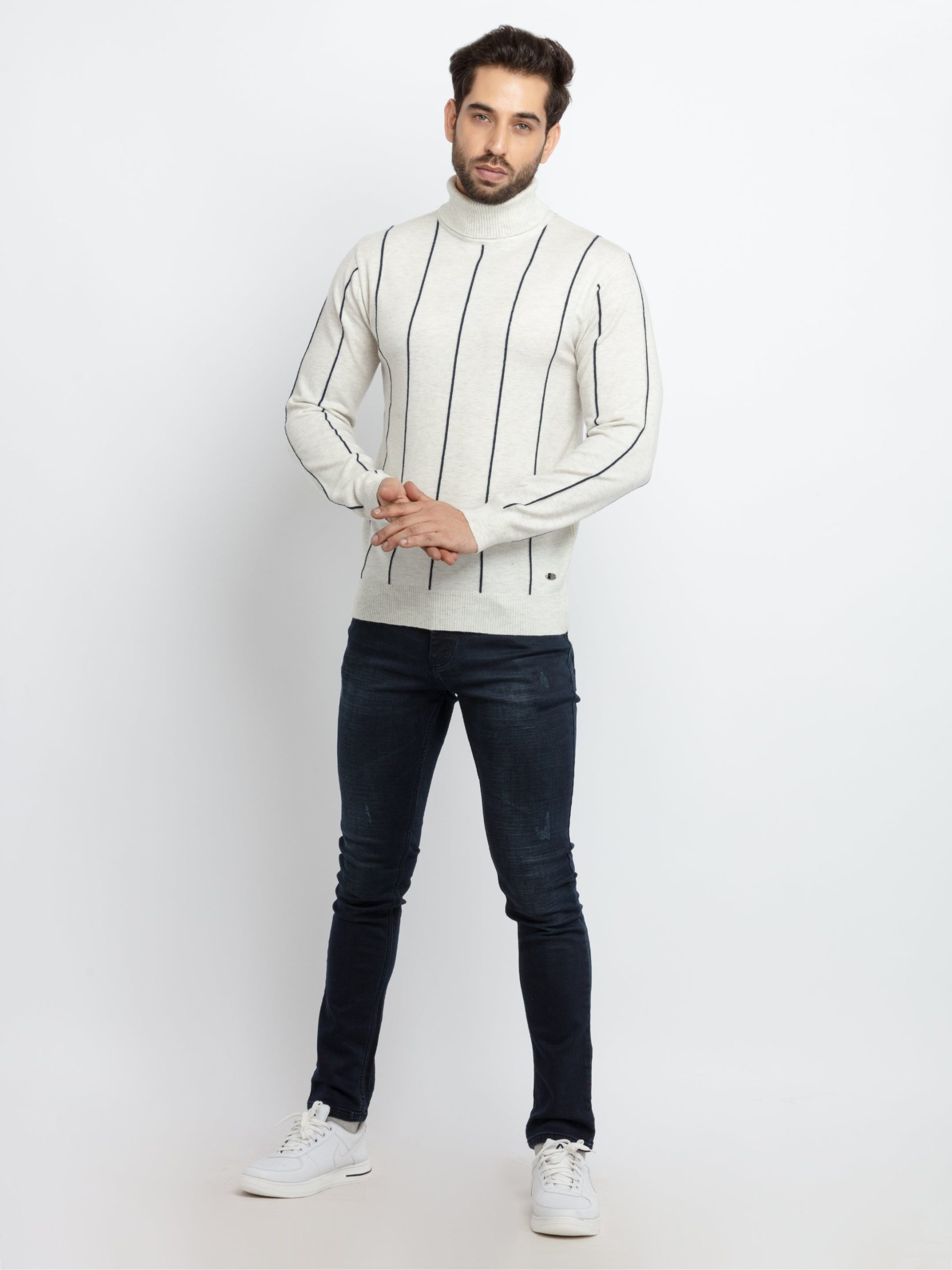 Status Quo Mens Striped High Neck Sweater