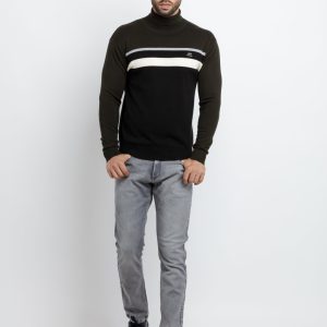 Mens Striped Turtle Neck Sweater