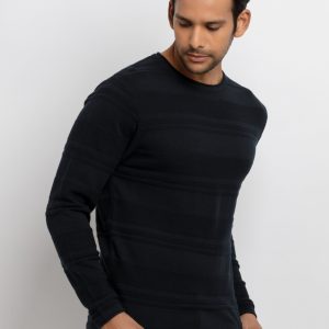 Mens Structure Knit Round Neck Sweater